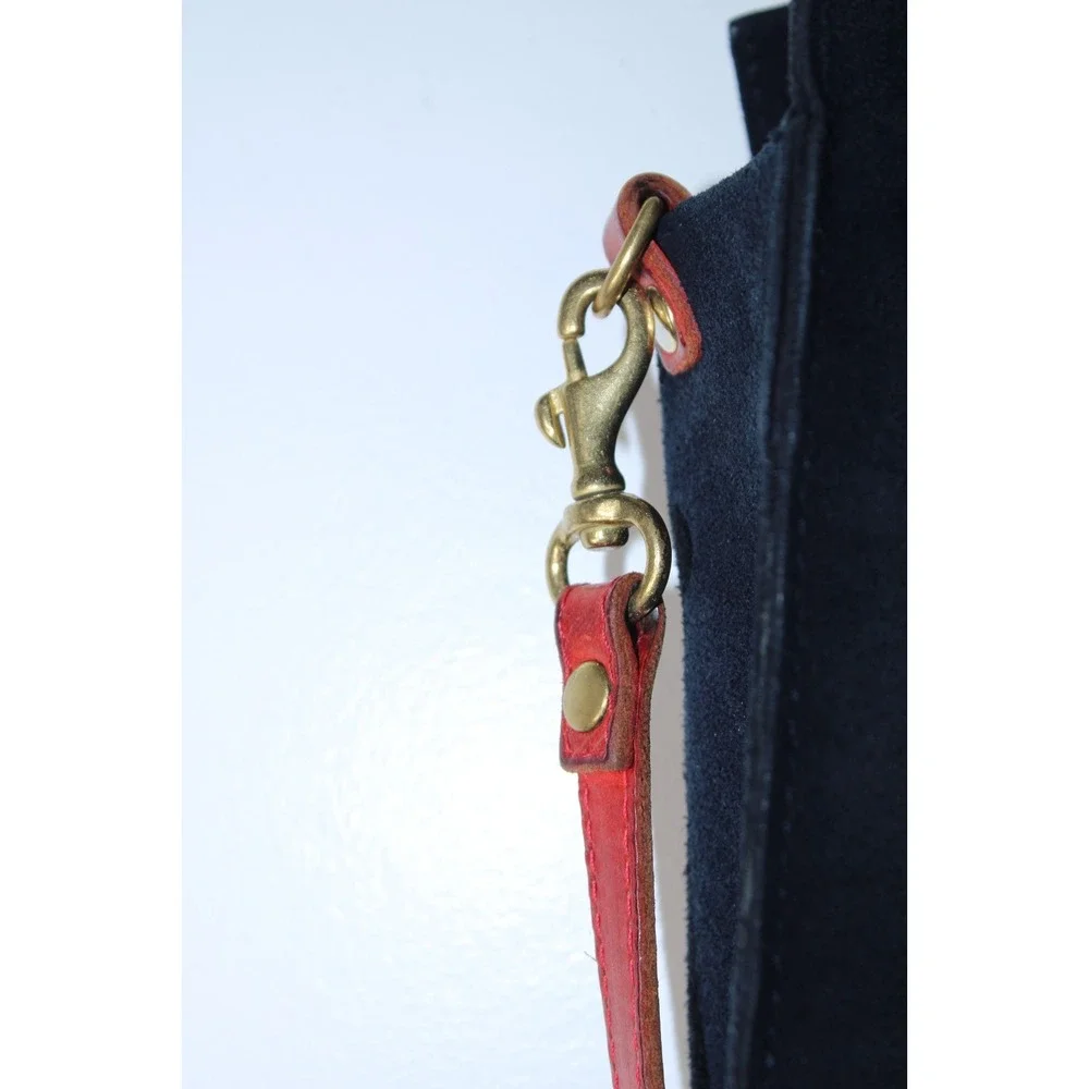 Clare V. Women's Small Navy Blue Red Suede Magnet Closure Bag - Picture 5 of 14